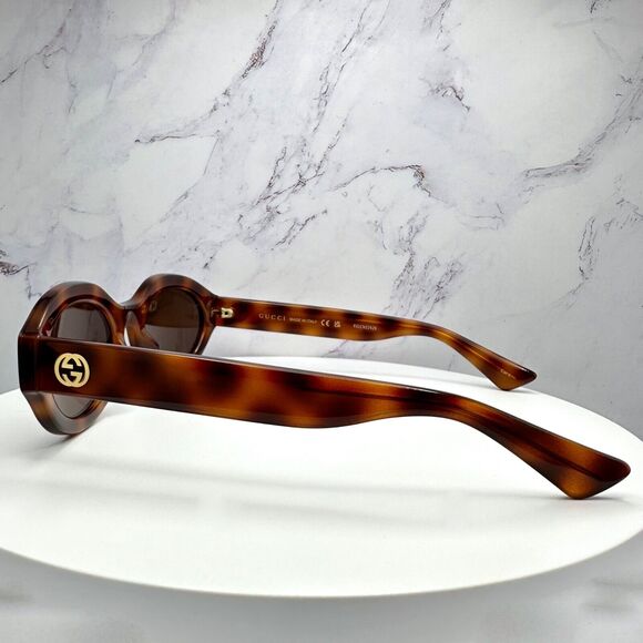 New GUCCI Sunglasses Brown Tortoise Shell Oval Gold GG Logo Womens - Picture 15 of 16